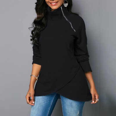 

Womens Solid Color Pullover Sweaters Tops Zipper Long Sleeve Jumpers Hoodies