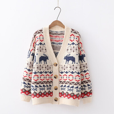 

Toponeto Women Fashion Christmas Print Cardigan Pocket Long Sleeve Sweater Jacket Coat