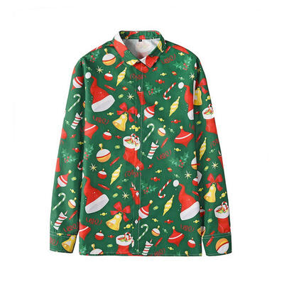 Mens Long Sleeve Floral Shirts Printed Christmas Button Down T-shirts - Green