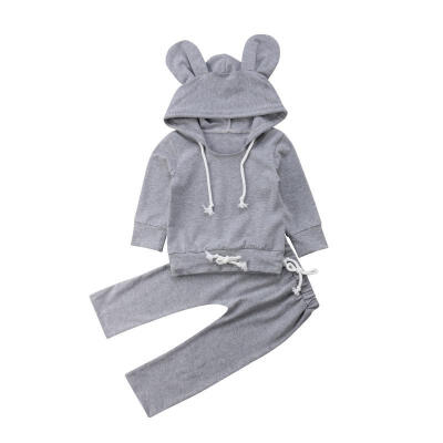 

Grey 2PCS Newborn Kids Baby Boy Girl Clothes Hoodies Top Sweatshirt Long Pants Outfits Set