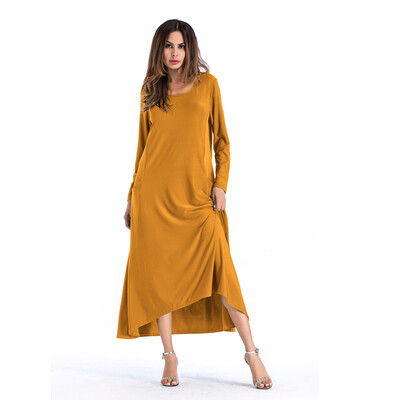 

Tailored Women Autumn O Neck Long Sleeve Solid Color Casual Party Loose Long Dress