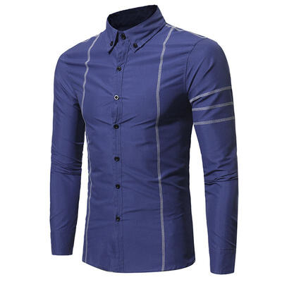 

New Features Traces Men Solid Color Shirts Korean Slim Mens Long-sleeved Casual Cotton Shirt