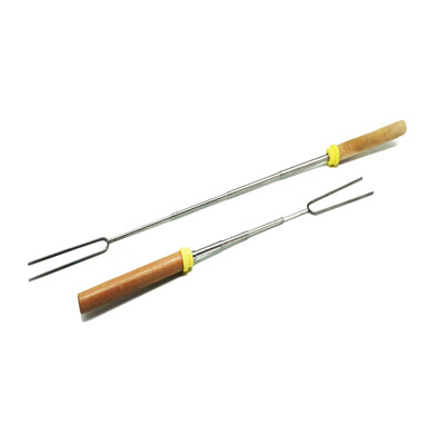 

Outdoor camping BBQ Fork U Shape Retractable Wooden Handle Stainless Steel Skewer Barbecue Cooking Tool