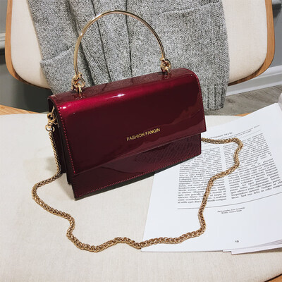 

Autumn&winter new bag woman 2019 new Chaohan version simple hand-held lacquer leather small square bag with one shoulder obliq