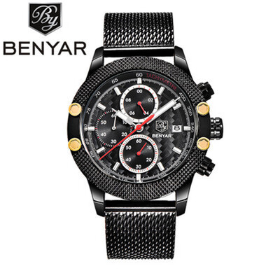 

Gobestart BENYAR Sport Chronograph Watches Men Mesh Band Waterproof Luxury Quartz Watch