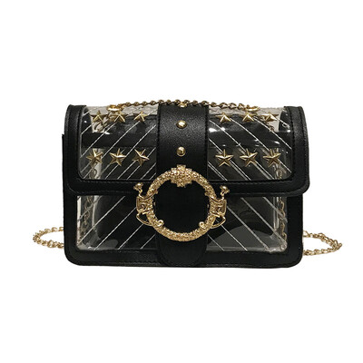 

Lock Chain Crossbody Bags WomenSummer Beach Jelly Transparent Messenger Bag Clear Rivet Square Shoulder Bag T10