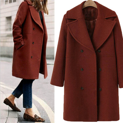 

Roseonmyhand Women Fashion Loose Winter Warm Long Sleeve Button Woolen Jacket Coat
