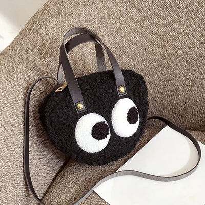

2019 New Style Fashion Hot Cute Big Eye Plush Heart Shape Handbag Cross Body Furry Purse Lolita Heart Zipper Bags