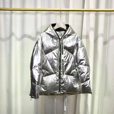 

Winter 2018 new Korean fashion hat thickening short style bread suit silver A version of the bright face down jacket womens