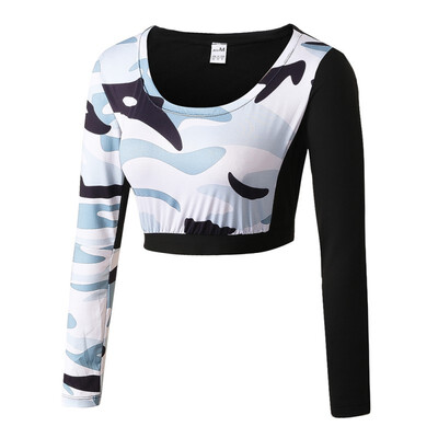 

New arrived Leisure Catton Design T-shirt Printed Camouflage O-neck Summer Long Sleeve T-Shirts Female Sexy Thin Girl T-shirt