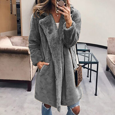 

Toponeto Womens Ladies Warm Faux Fur Coat Jacket Winter Solid Turn Down Collar Outerwear