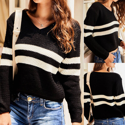 

〖Follure〗Womens Office Ladies Sweater Panelled Long Sleeve V-Neck Pullover Sweater
