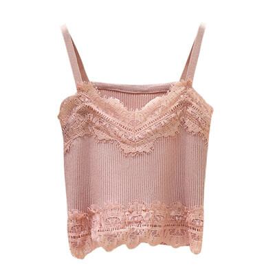 

Women Versatile Sleeveless Off Shoulder Slim Solid Color Sexy Lace Stitching Top