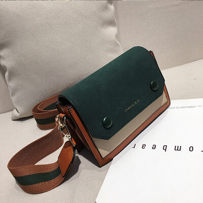 

Bag female 2019 new tide ins super fire fashion matte hit color wild wide shoulder strap shoulder slung small square bag