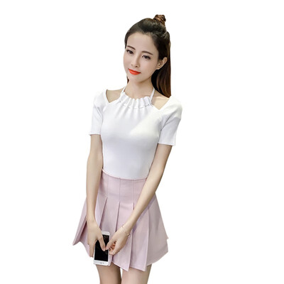 

Women Slim Elegant Ladies Solid T-shirt Women Summer Halter Top Short Sleeve Tee shirt