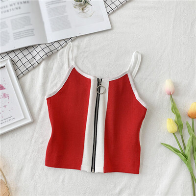 

Women Style Personality Color-blocked All-match Zipper Style Camisole Top