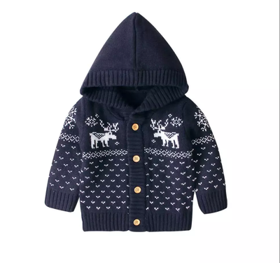 

UK Christmas Deer Baby Girl Boy Knitted Coat Hooded Jacket Cardigan Xmas Clothes