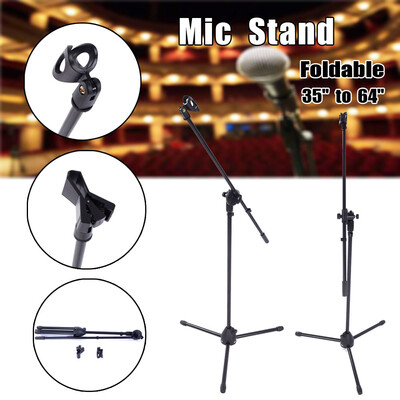 

360-Degree Rotating Microphone Stand Mic Clip Boom Arm Foldable Tripod