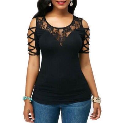 

Women Ladies Summer Lace Short Sleeve Casual Shirt Tops Blouse T-Shirt Outwear