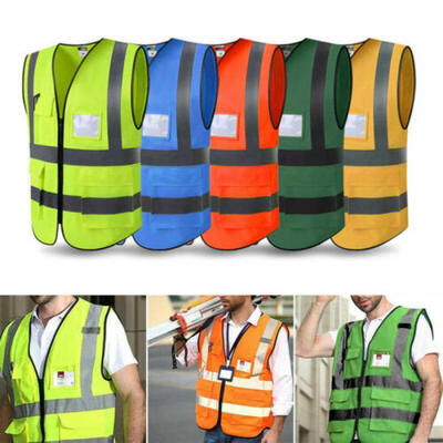 

Unisex High Visibility Reflective Safety Vest Work Security Pockets Zip Front