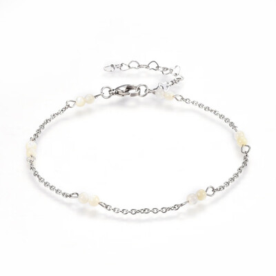 

Stainless Steel Cable Chain Anklets with Shell Beads White 9-14"235cm 24mm
