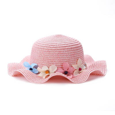 

Lovely Flower Straw Caps Summer Sun Hat Cute Wavy Brim Baby Sunshade Hats