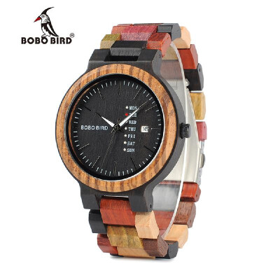 

BOBOBIRD P14-1 Men Quartz Watch Wooden Band Fashion Multifunction Wristwatch Calendar Date Week Display Watches