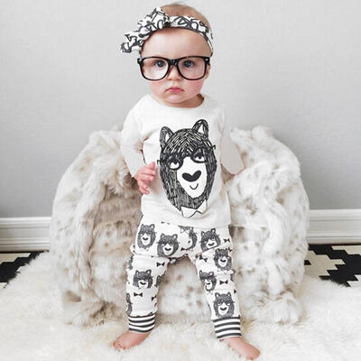 

2pcs O-Neck Cute Bowknot Bear Clothing Set Boy Baby T-shirt Pants Sleepwear