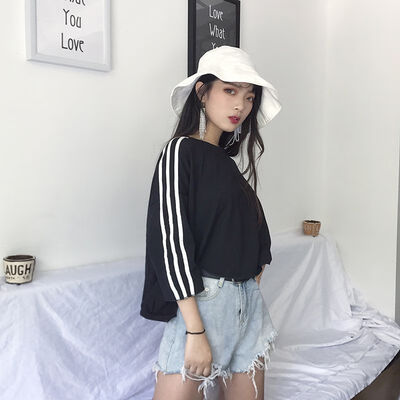 

Casual T Shirt Women Autumn Sports Tops Tees Harajuku Tshirt Sexy Three Quarter Short Sleeve Fashion Basic Solid Color