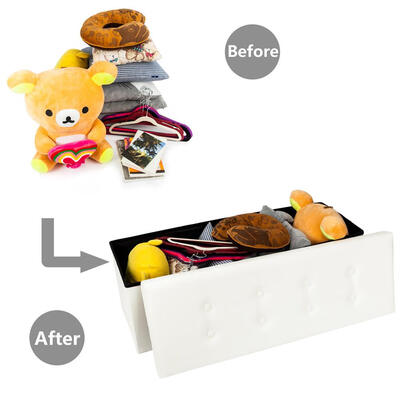 

PVC Leather Bench Storage Footstool Organizer Chair Furniture White