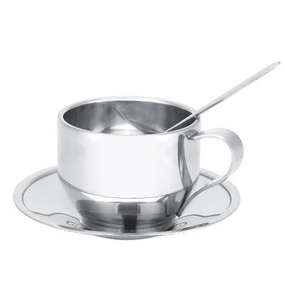 

Greensen Stainless Steel Insulated Coffee Cup Double Wall Tea Milk Mug with Saucer Spoon Set Tableware
