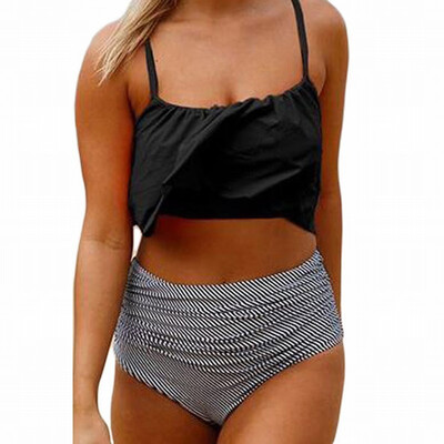 

Swimwear Sexy Tube Top Sling Striped High Waist Split with Chest Pad Swimsuit