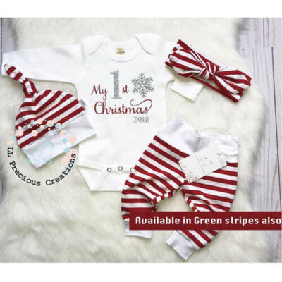 

USA Newborn Baby Girls Christmas Romper Long Pants Hat Outfit Clothing 4PCS Set