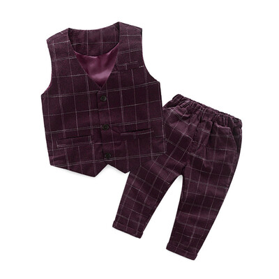 

Kids Baby Boys Gentleman Suit Sets Plaid Vest TopsLong Pants Trousers Outfits