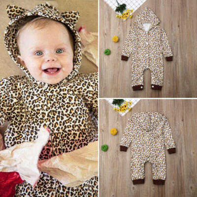 

UK Newborn Baby Girls Boys Winter Clothes Leopard Hooded Romper Jumpsuit Outfits