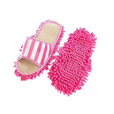 

Gobestart Coral Velvet Striped Machine Washable Slippers Chenille Linen Mopping Slippers