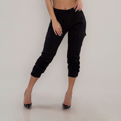 

Tailored Womens Solid Pockets Slim-fit Stright Elastic Summer Pants Haren Trousers