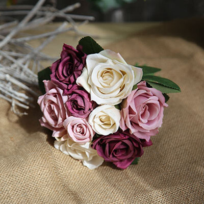 

FUNNYBUNNY Artificial Fake Flowers Silk Artificial Roses 9 Heads Bridal Wedding Bouquet for Home Garden Party Wedding Decoration