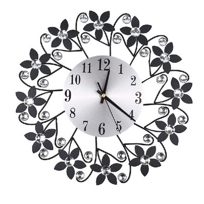 

Retro Luxury Flower Shape Diamond Round Quartz Clock Art Wall Clock Mute Home Living Room Decor