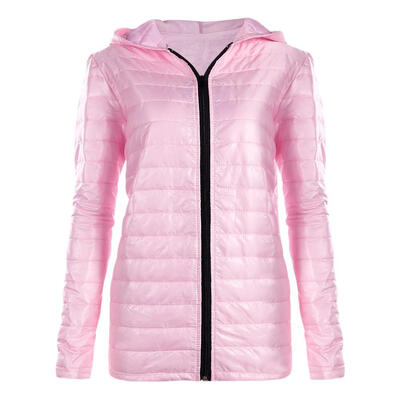 

Winter Women Coat Long Sleeve Hooded Jackets Solid Color Zipper Outerwear