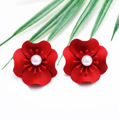 

EK703 Fashion Cute Spray Paint Pearl Flower Stud Earrings For Women Korean Jewelry Boho Metal Brincos Girl Gift Wedding Earrings