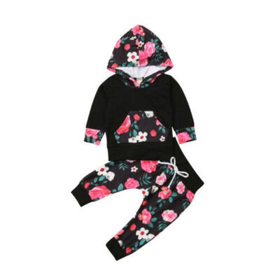 

USA Newborn Baby Girl Hooded Outfits Clothes Tops Floral Pants Leggings Set