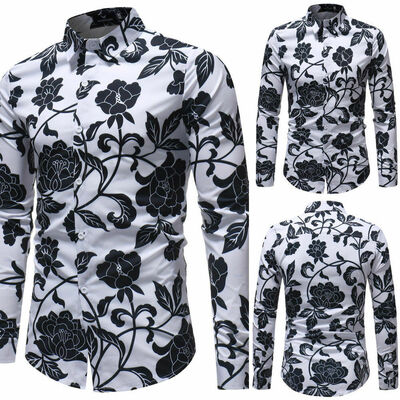 

Mens Floral Button Down Hawaiian Long Sleeve Casual Slim Fit Shirt Tops