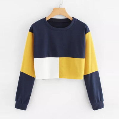 

Nomeni Womens Casual Color Patchwork Sweatshirt Long Sleeve Short Pullover Tops Blouse