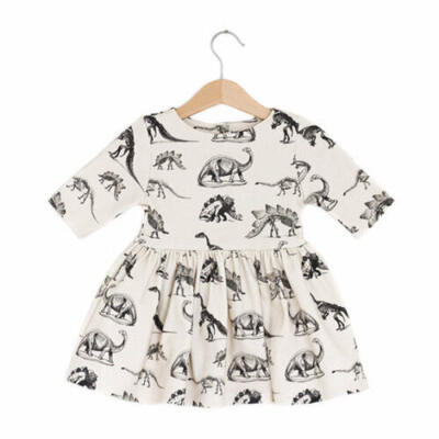 

US Infant Kids Baby Girl Animal Half Sleeve Dinosaur Dress Outfits Beige Clothes