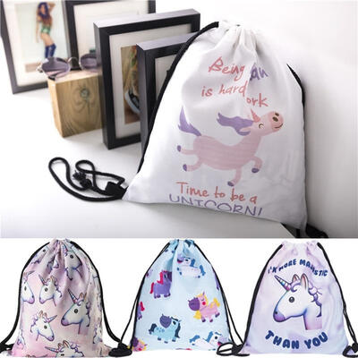 

Cute Unicorn School Bag Women Girl Drawstring Backpack School Bags Handbag Rainbow Unicorn Bag