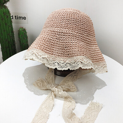 

Korean lace straw hat woman summer trip 100 students beach fisherman hat Japanese system folding sunscreen