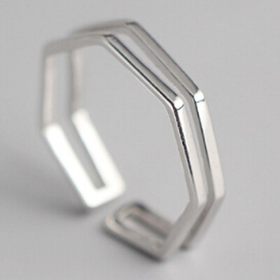 

Fashion 925 Sterling Silver Personality Tail Ring Octagonal Opening Double Ring Handsome Geometric Ring Female Models