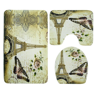 

3pcs Floral Tower Butterfly Printed Pedestal Rug Bath Mat Lid Toilet Covers