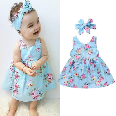 

Summer Kids Baby Girls Princess Party Dress Sleeveless Tutu Flower Dresses 0-4T